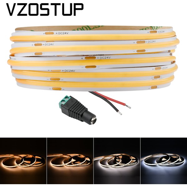 Bande lumineuse LED COB 480 LED, haute densité, Flexible, 5mm, 8mm, ruban lumineux FOB RA90, Nature chaude, blanc froid, variable, DC12V 24V