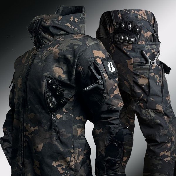 Zestaw kurtki i spodni trekkingowych 5XL 6XL, imitacja skóry rekina, miękka skorupa, wiatroodporny, wojskowy, taktyczny, zimowy, ocieplany aksamitem.