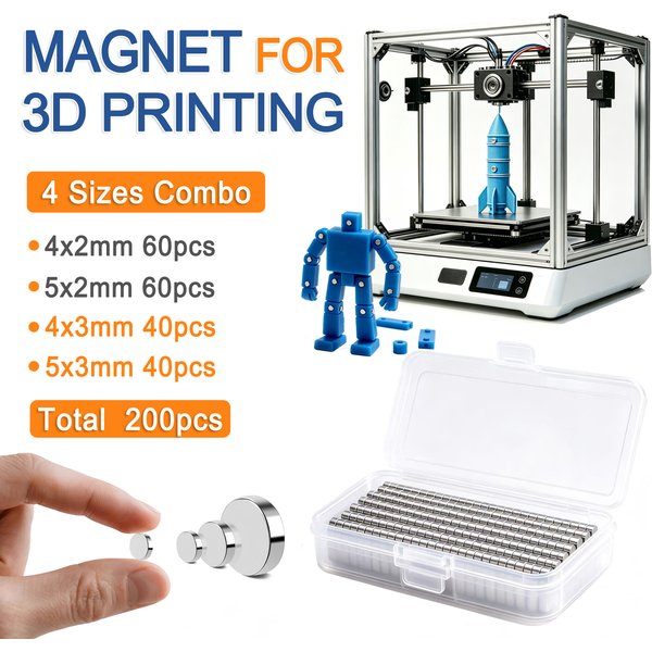 200 Aimants pour Impression 3D, Mini Aimants Puissants 4x2 4x3 5x2 5x3 6x2mm pour Impression 3D, Réfrigérateur, Bureau, Bricolage, Artisanat