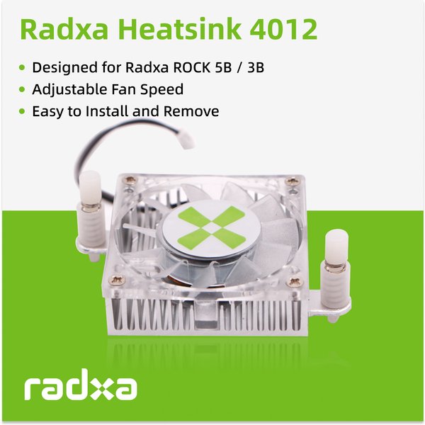 Radxa Kühlkörper 4012 Kompatibel mit ROCK 3B/5B/5B+/5T, Einstellbare Lüftergeschwindigkeit, Einfach zu Installieren und zu Entfernen