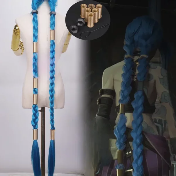 LOL Jinx résine chapeaux accessoire Cosplay perruque tresses bleues tresses le canon lâche cheveux synthétiques Halloween fête jeu de rôle perruques