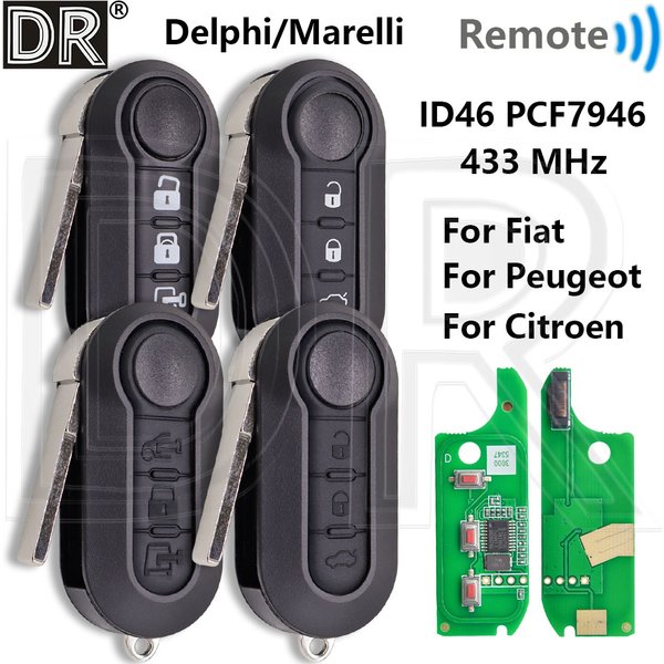 Świetny kluczyk zdalnego sterowania ID46 PCF7946 433MHz do Fiata 500 Punto Panda Bravo Delphi 500L Ducato Citroen Jumper Peugeot Boxer Marelli