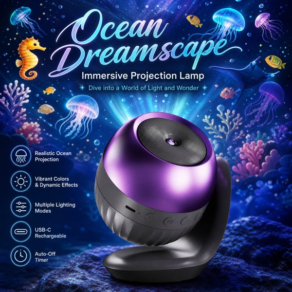 Projektor HD Ocean Galaxy USB 5V, zdejmowane światło LED do sypialni, salonu, kina domowego - oświetlenie nastrojowe, prezent na Boże Narodzenie