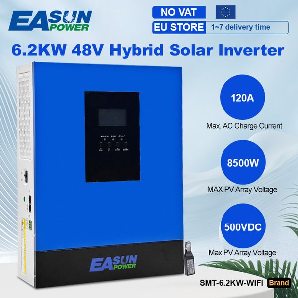 Easun 6.2KW 4KW 3.2KW 2KW Hybrydowy Inwerter Solarny 12V 24V 48V MPPT Off Grid Czysta Sinusoida 120A 230V 50/60Hz Inwerter Solarny z Funkcją Ładowania