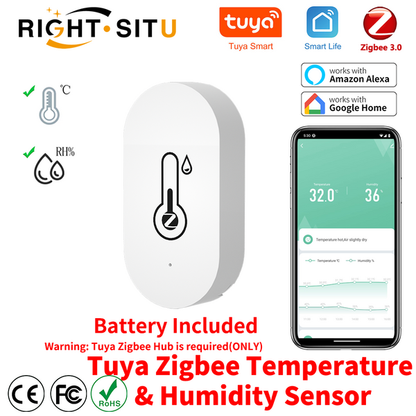 Tuya Zigbee-Capteur de température et d'humidité SmartLife, moniteur à distance pour le travail à domicile intelligent avec Tuya Zigbee airies