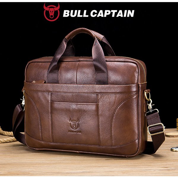 BULLCAPTAIN Men Briefcase Famous Brand Leather Shoulder Messenger Bags Office Handbag 14 Inch Laptop Bag High Quality