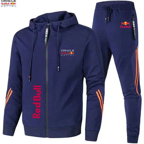 Nouveau ensemble de vêtements de sport pour hommes, avec le logo Red Bull imprimé, comprenant un sweat à capuche zippé et un pantalon long, idéal pour le sport, la course et les activités de plein