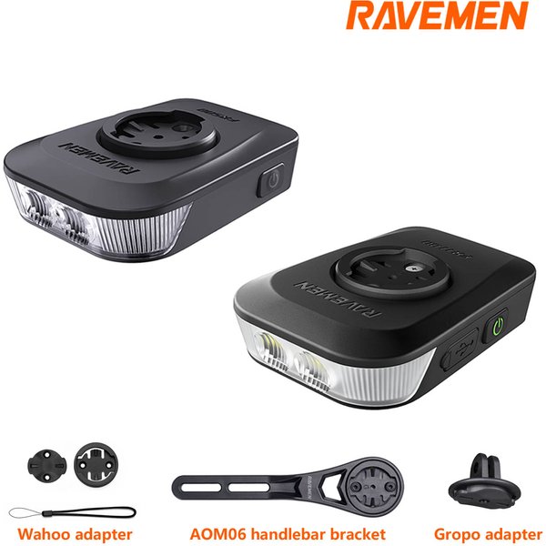 RAVEMEN FR1100 SE FR500 Fahrradscheinwerfer für Garmin Wahoo, wiederaufladbare Fahrrad-Frontlampe mit seitlicher Sichtbarkeit bei Tag und Nacht, AOM06-Halterung