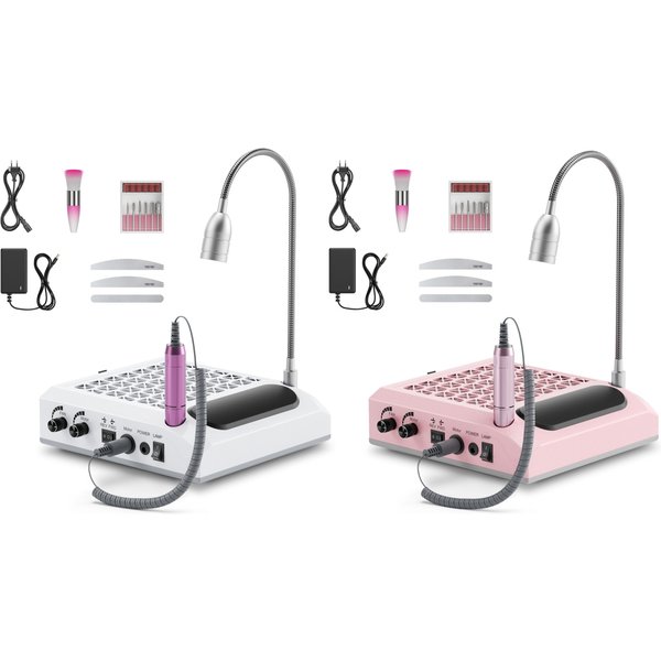 Ventilateur d'aspiration multifonctionnel 4 en 1 pour collecter la poussière des ongles, avec perceuse à ongles 35000RPM, lumière LED flexible, kit de polissage pour manucure et pédicure, pour salon