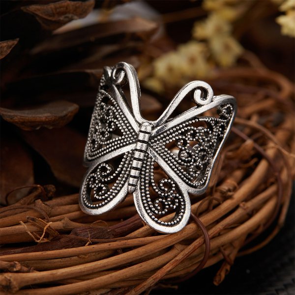 Bague papillon rétro Boho pour femmes, couleur argent, hibou, aile d'ange, chat, Animal, anneaux d'ouverture irréguliers, bijoux Vintage, cadeau