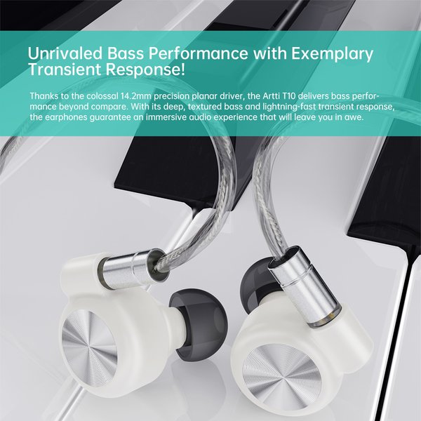 ARTTI T10 In-Ear Hi-Fi Earphones, Wired IEMs, Monitors, 14.2mm Planar Driver, Textured Bass, 0.78mm 2-pin & 3.5mm/4.4mm Connecto