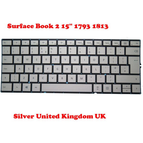 Dock-Tastatur für Microsoft Surface Book 2 15'' 1793 1813 Vereinigte Staaten US/UK/JP/SW/GR Silber MSM16G53US9528