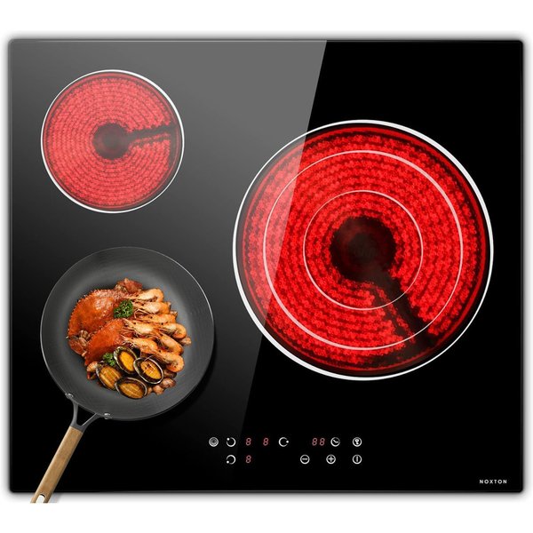 NOXTON Ceramic Hob 3 Zones, Built-in 60CM, 5700W, Expandable Zone, Touch control, 9 Power Levels, 99MinsTimer, No Plug, 220-240V