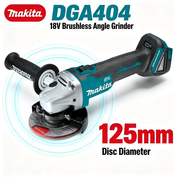 Makita 18V DGA404 125-mm-Lithium-Ionen-Akku-Winkelschleifer, bürstenloser, schlanker Griff, kabelloses Elektrowerkzeug für Schleifen, Schneiden, Schleifen von Schweißnähten und Oberflächenschleifen