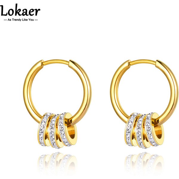 Lokaer Edelstahl Geometrische Kreis Hoop Ohrringe Trendy Grün CZ Kristall Böhmen Party Ohrringe Für Frauen Mädchen E22020