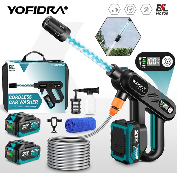 YOFIDRA 5IN1 220Bar Bürstenloser elektrischer Hochdruck-Autowaschpistole Wasserspritzpistole Waschwerkzeug für Makita Akku
