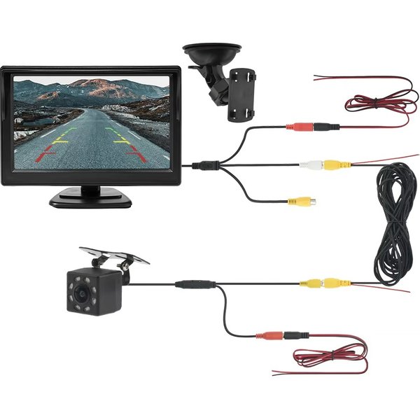 Caméra de recul de voiture avec moniteur, TFT LCD 5 pouces, écran numérique 16:9, entrée vidéo 2 voies, système de stationnement des barrage