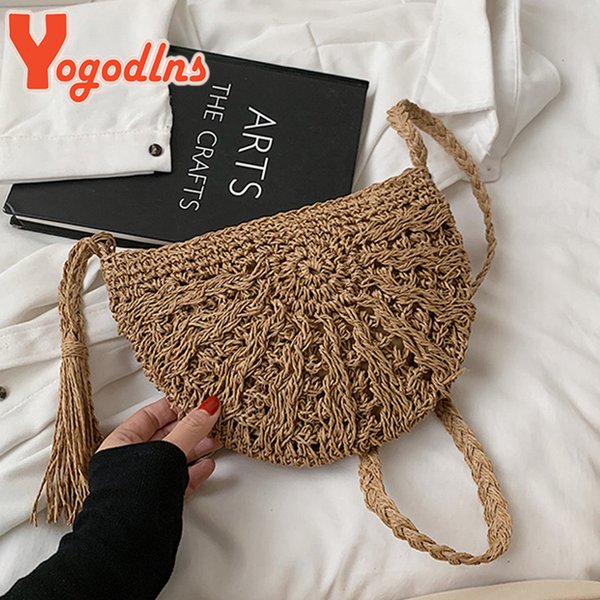 Yogodlns – sac à main demi-rond en rotin pour femmes, sacs en paille tissés à la main, à bandoulière demi-lune, style bohémien, nouvelle collection