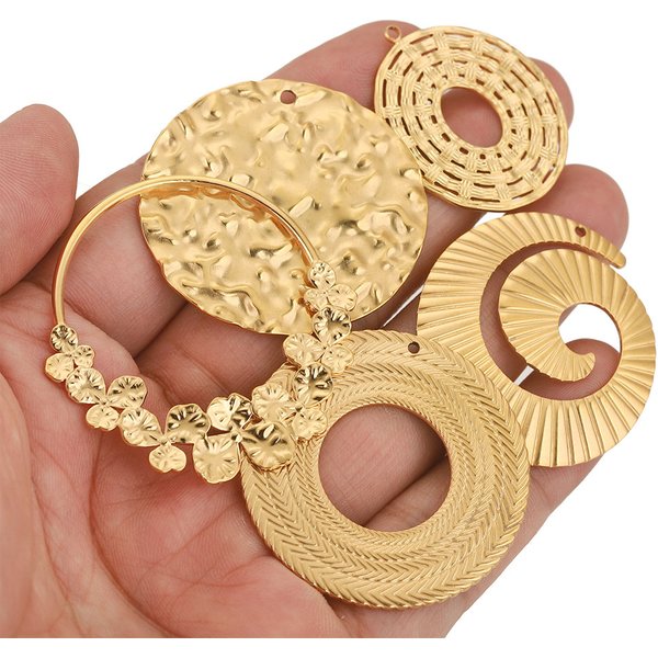 Breloques en acier inoxydable pour connecteurs de bijoux, 5 pièces, grand cercle, fleur, anneau, boucles d'oreilles, fournitures de fabrication pour bricolage, résultats de bijoux