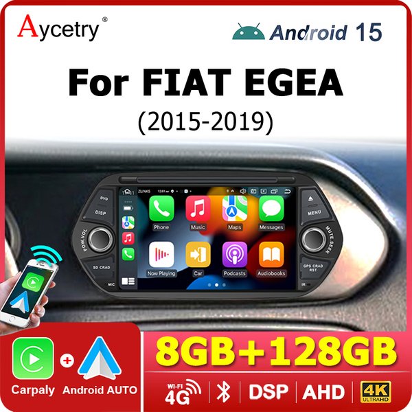 Autoradio 2 DIN avec écran, CarPlay sans fil et Android 15 pour FIAT TIPO EGEA 2015-2019, lecteur multimédia 4G LTE