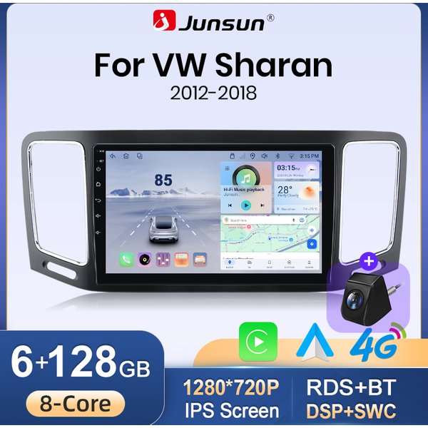Junsun Bezprzewodowe CarPlay Android 15 Radio Samochodowe do VW Volkswagen Sharan Seat Alhambra 7N 2012-2018 Nawigacja GPS Odtwarzacz Multimedialny WiFi 4G DSP RDS Bluetooth FM AM IPS Ekran Dotykowy