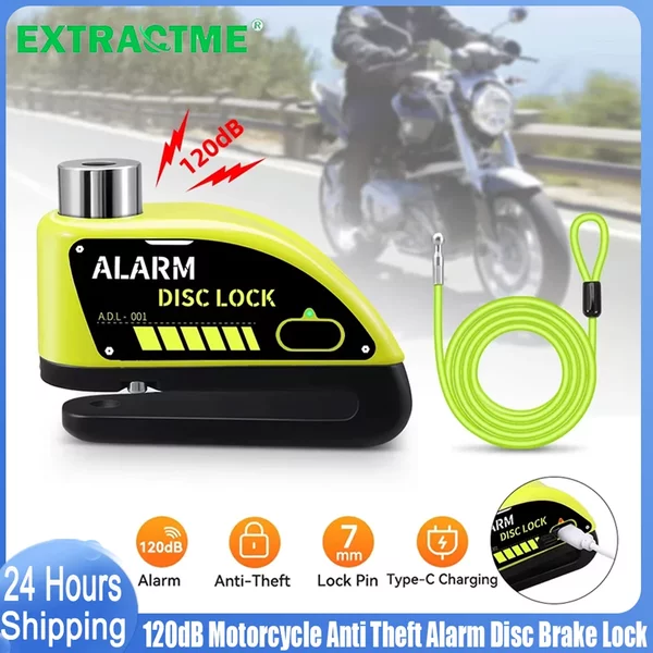 Extractme Moto alarme frein à disque serrure sécurité Moto roue disque cadenas étanche 110dB fort Anti-vol Alarma Motocicleta
