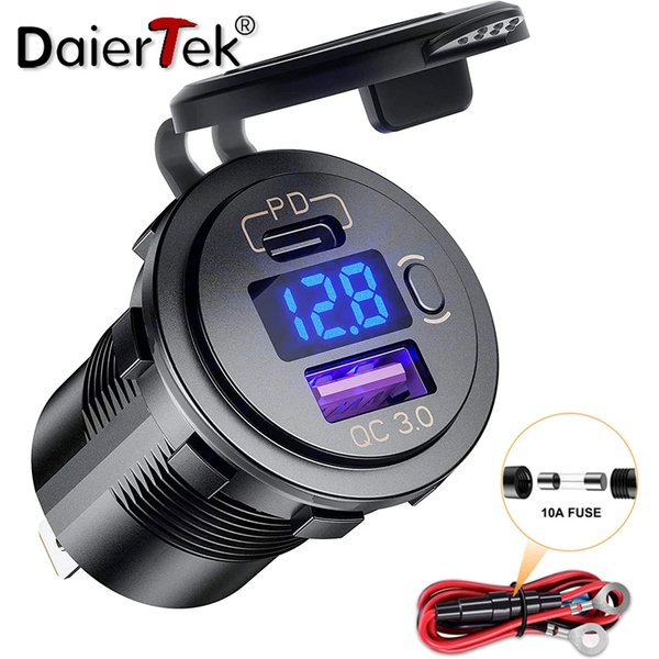 DaierTek 12V 48W USB Charger Outlet Waterproof Charger Socket PD Type C and QC3.0 USB Port USB Socket for Car Boat Marine Truck