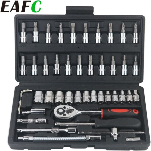 Kit d'outils de réparation de voiture, jeu de douilles de 1/4 pouces, outil de réparation de voiture, cliquet, couple torque, ensemble de réparation automobile ChlorAuto, outil mécanique, 46 pièces