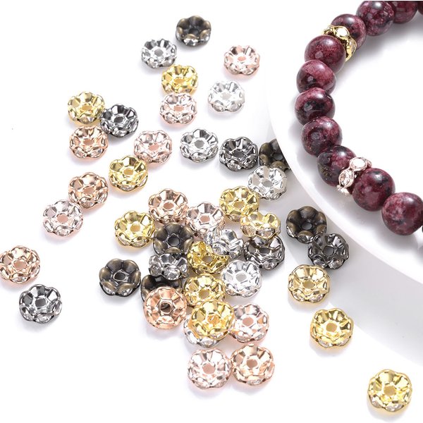100pcs 4 6 8 10mm Flower Crystal Beads Mix Spacer Rhinestone Beads For Making Bracelet Necklace DIY Keychain Craft Jewelry F