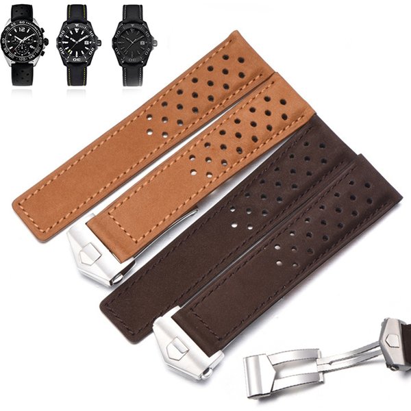 20mm 22mm Top Quality Soft Genuine Cow Leather Watchband for TAG for HEUER CARERA AQUARACER Monaco F1 Strap Frosted Fold Buckle