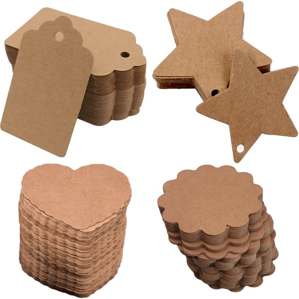 50pcs Natural Brown Kraft Paper Tags for Garment Note Cardboard Products Price Tag Custom Logo DIY scallop Label Gift Tag TDJ