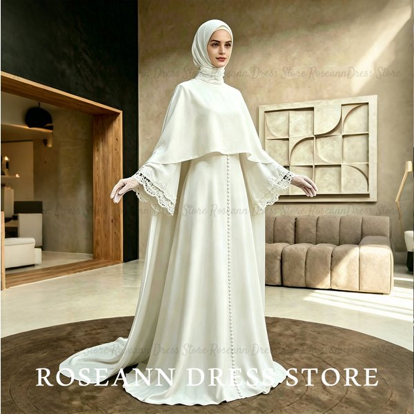 Robe de mariée Roseann, robe de mariée musulmane modeste, cape, superposition en dentelle, robe abaya, couvrance totale, robe de mariée islamique, robe de mariée personnalisée