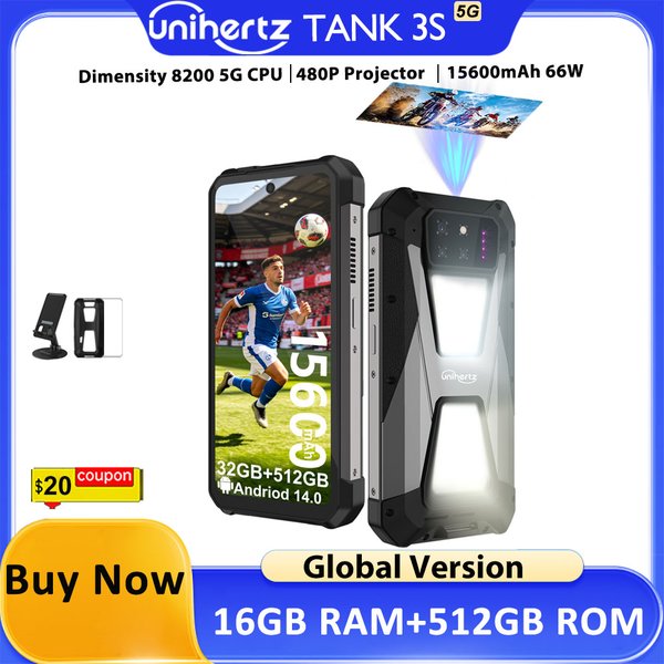 Unihertz Tank 3S 8849 Robustes Smartphone mit Projektor 24/32GB 256/512GB Dimensity 8200 Handy 15600mAh 66W Telefon