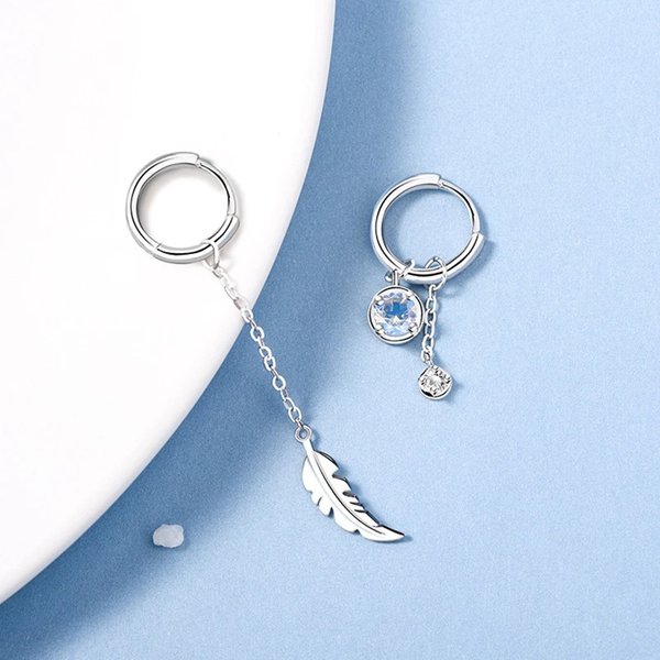 VENTFILLE – boucles d'oreilles asymétriques en argent Sterling 925, plumes, pendentif en pierre de lune blanche, cadeaux pour dames, bijoux faits à la main