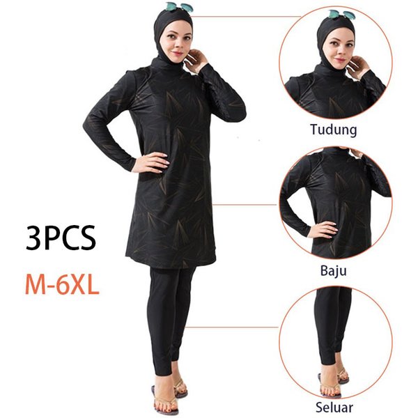 3PCS Muslimische bademode für frauen langarm badeanzug druck maillots de bains musulmans maillot femme musulman burkini bescheiden