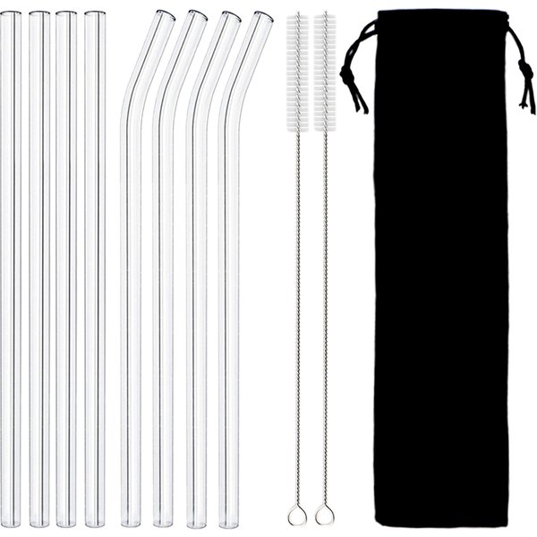 Chaîne YOUS-Pailles en verre borosilicaté réutilisables, SmUnknowden ies, Friendly Drinking, Cocktails Bar Accessrespiration, Brushes Bag, 8Pcs Cuillère à soupe
