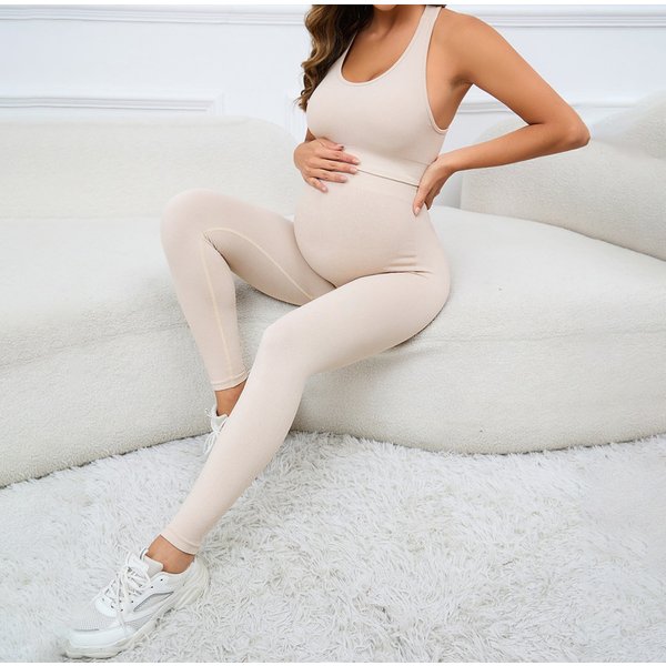 Maternity for Women 2Piece Seamless Ribbed Built in Maternity Bra High Waist Elasticity Pregnancy Leggings Sets