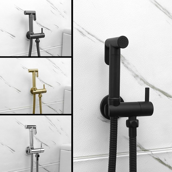 Robinet pulvérisateur de Bidet, Douche, toilettes, or brossé, laiton, salle de bains, robinet mural Shattaf monotrou d'eau froide, robinet de Bidet noir