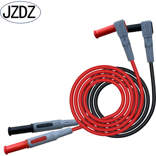 JZDZ 1 paire de câbles de test pour multimètre, fiche banane de sécurité à 90 degrés vers câble de test droit pour multimètre, 100 cm J.70041