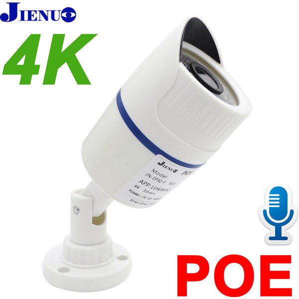 JIENUO 4K Poe Camera IP Outdoor Waterproof Security Surveillance Night Vision 4MP 5MP 8MP Onvif Audio CCTV Video HD Home Cam Net
