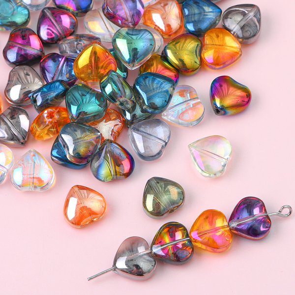 20 pièces verre plaqué coeur de pêche perles de cristal accessoires de perles en vrac trou horizontal perles de goutte d'eau boucles d'oreilles de perles faites à la main Br