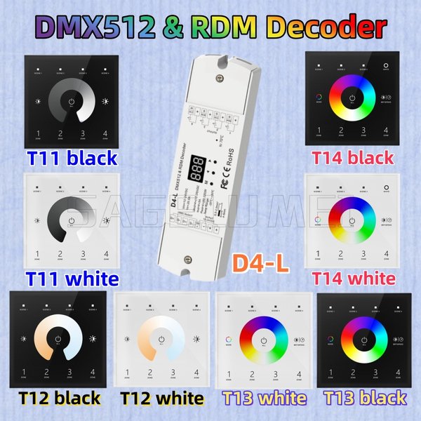 Skydance D4-L T11/T12/T13/T14 4-Zonen-einfarbig, zweifarbig, Wandmontage, Touchpanel, DMX-Controller, DMX512, RF, 2,4 GHz, 100–240 VAC