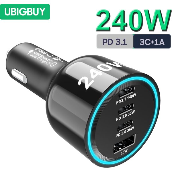 Ubigbuy 240W Ładowarka samochodowa PD 3.1 140W 100W PPS 45W Super szybkie ładowanie USB C Adapter samochodowy do telefonu MacBook Pro iPhone 15 Samsung