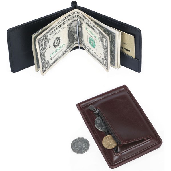 Neue Kleine männer Leder Geld Clip Brieftasche Mit Münzfach Dünne Geldbörse Für Männliche Magnet Haspe Mini Zipper Geld Tasche
