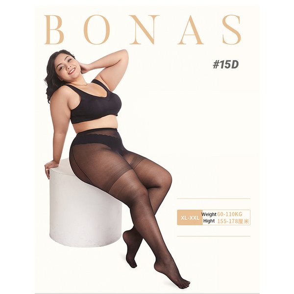 BONAS 15D XXXL Ultrathin Transparent Pantyhose Elasticity Tights Queen Size Stocking Tear-Resistant Nylon Women's Sexy Stockings