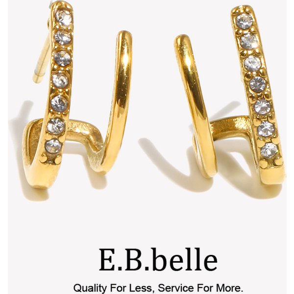 E.B.belle Nouvelles Boucles d'oreilles Huggie à double couche creuses pavées de cristaux pour femmes, petites boucles d'oreilles clous en acier inoxydable plaqué or