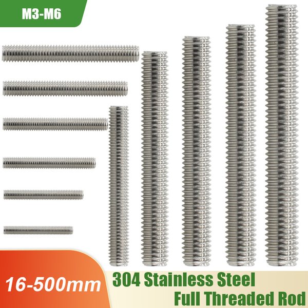 M3 M4 M5 M6 tige filetée entièrement métrique tiges vis 304 boulon en acier inoxydable longueur du goujon 20mm 60mm 150mm 200mm 500mm