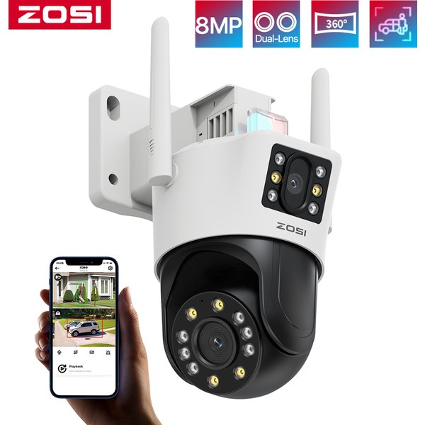 ZOSI C298 8 MP/4 MP Dual-Lens Wired WiFi PTZ Sicherheitskamera Outdoor Weitwinkel 8X Hybrid Zoom AI Erkennung 360 Überwachungskamera