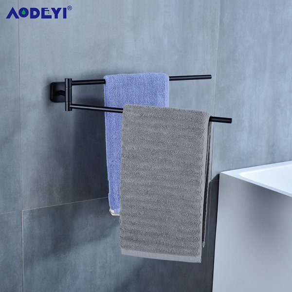 Porte-serviettes mobile, support pivotant, barre murale, étagère de salle de bain en acier inoxydable, rangement de cuisine, noir/métal/brossé/Chrome