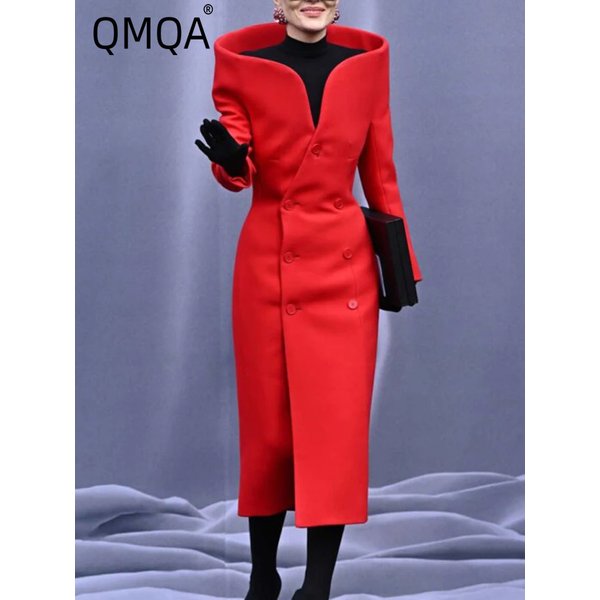 QMQA – Trench-Coat de styliste pour femmes, coupe-vent Long amincissant à col montant personnalisé, nouveaux vêtements d'automne 2024 1A110